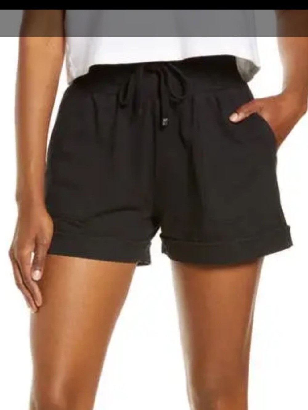 Zella Athletic Shorts Medium Black Organic Cotton High Waist Drawstring Ties